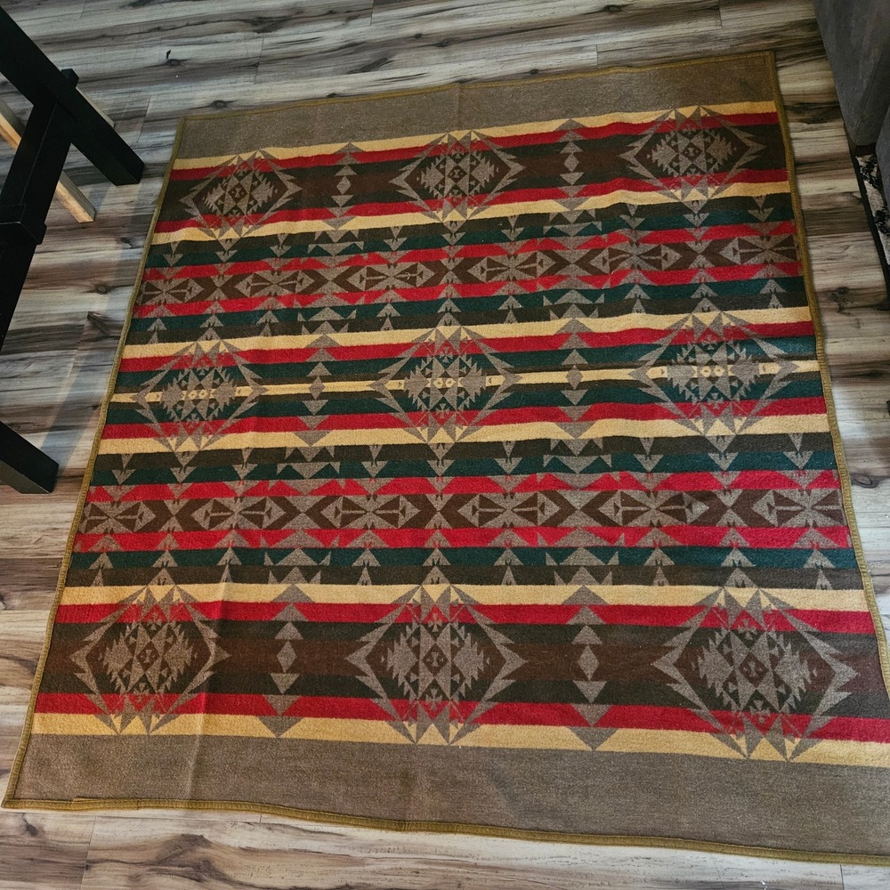 Vtg Antique Pendleton Cayuse Indian Robe Wool Blanket Southwest Geometric 60x64 - Picture 6 of 6